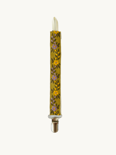 Pacifier Clip Brown with Yellow Flowers